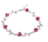 Pulseira Rosinhas Na Cor Rosa E Cristais